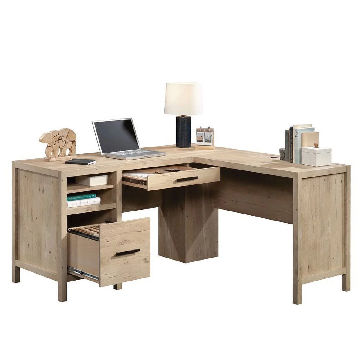 L-Shaped Engineered Wood Home Office Desk in Prime Oak I766448