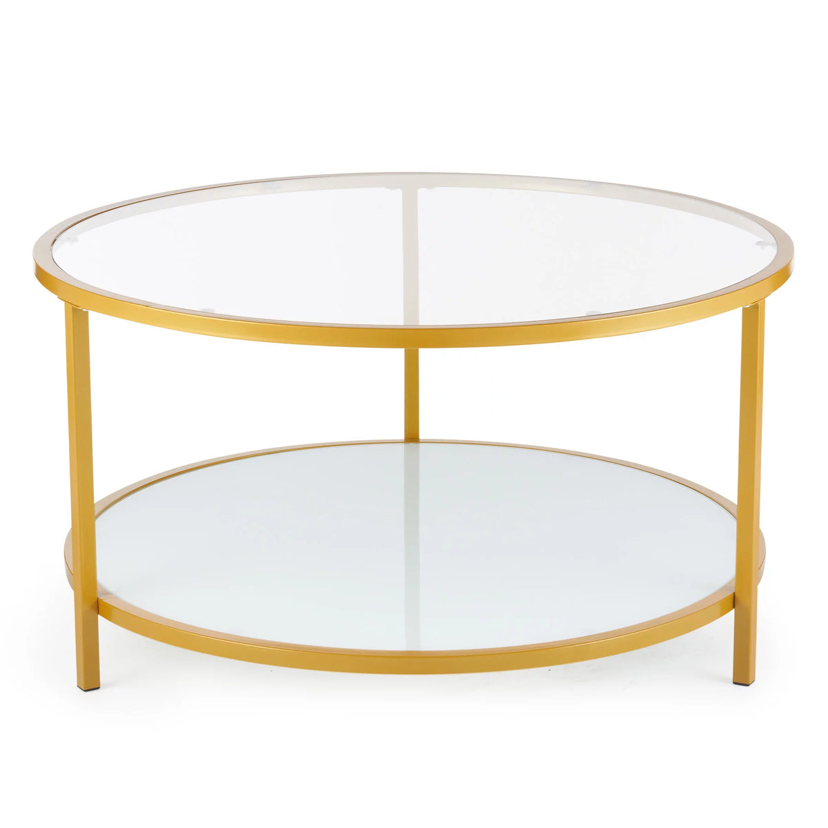 Glass Coffee Table with Storage Shelf Metal Frame Gold P4072