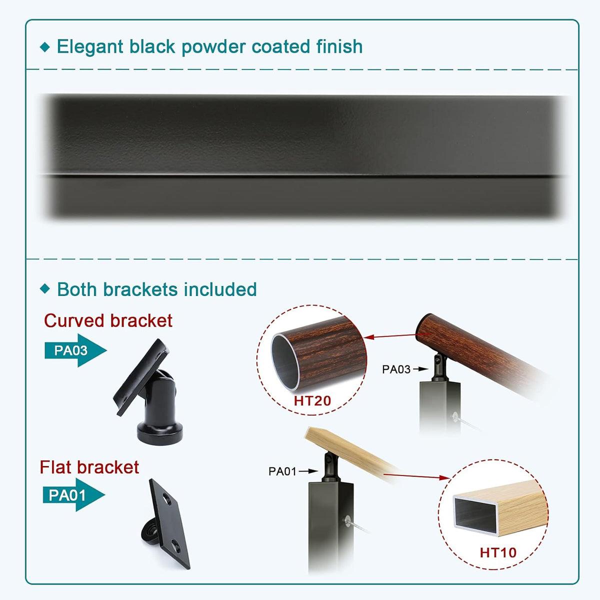 Black 30 Degree Stair Pre-Drilled Angle Holes 36x2x2 Stainless Steel Square Weldless Cable Railing Post I660402