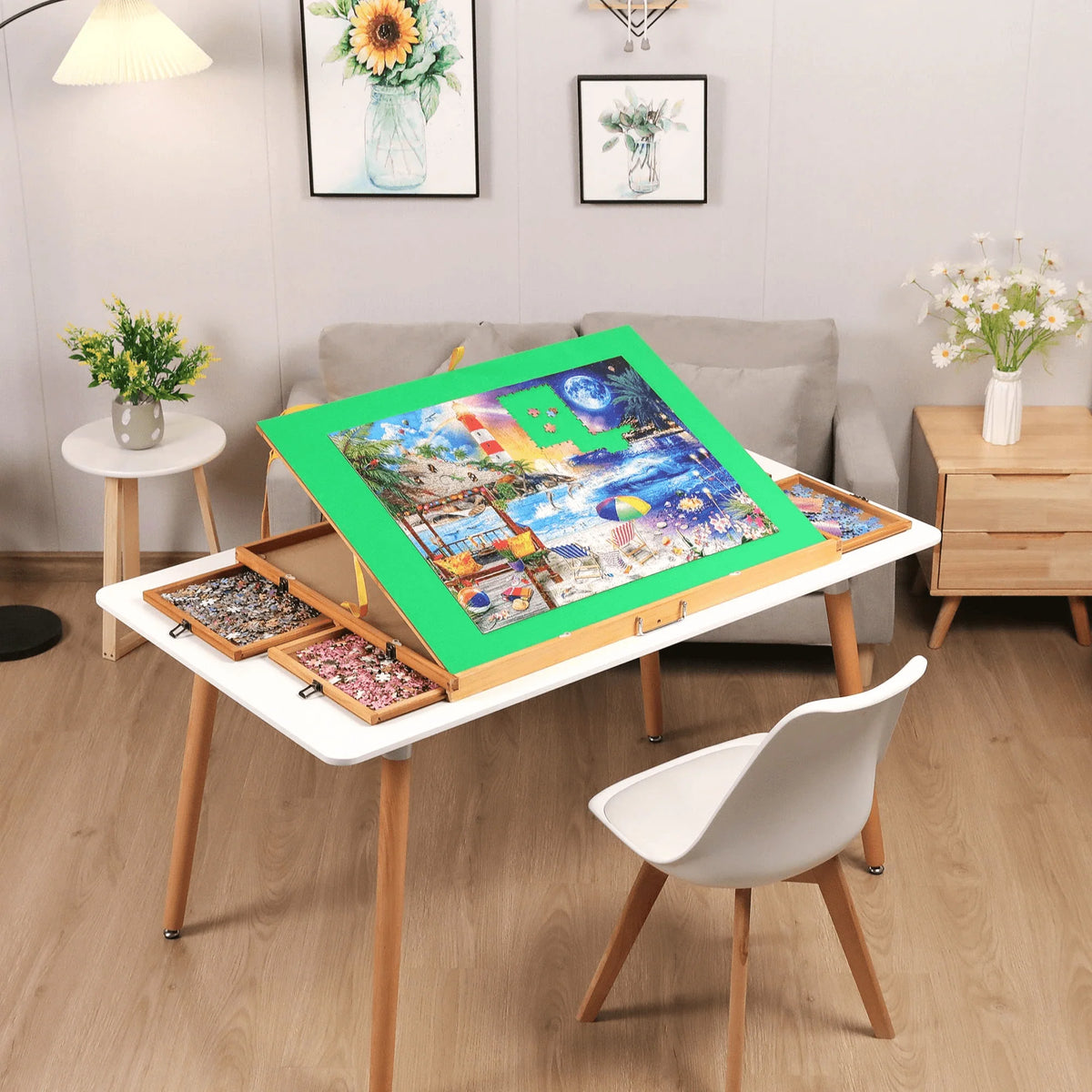 1500pcs Portable Jigsaw Puzzle Table with 4 Drawers V181949