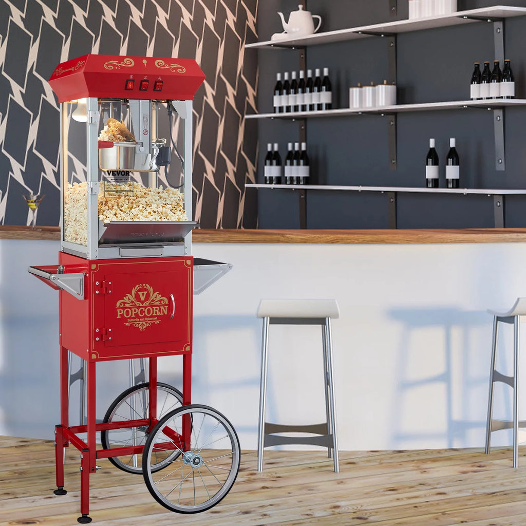 8 oz 48 Cups 850W Red Popcorn Maker Cart E724