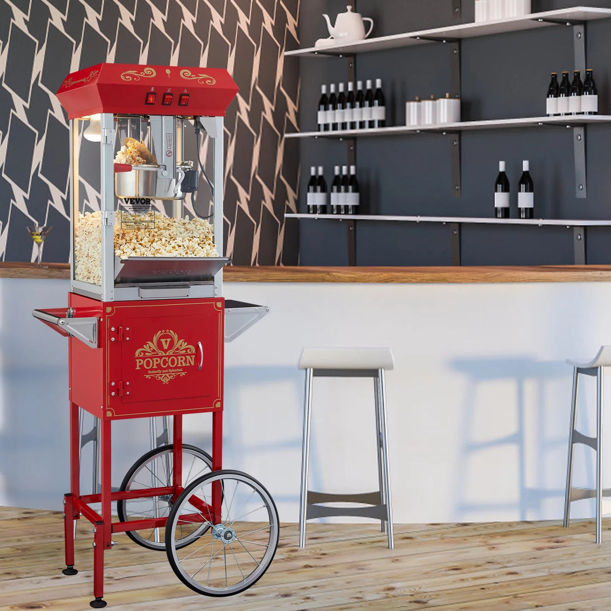 8 oz 48 Cups 850W Red Popcorn Maker Cart E724