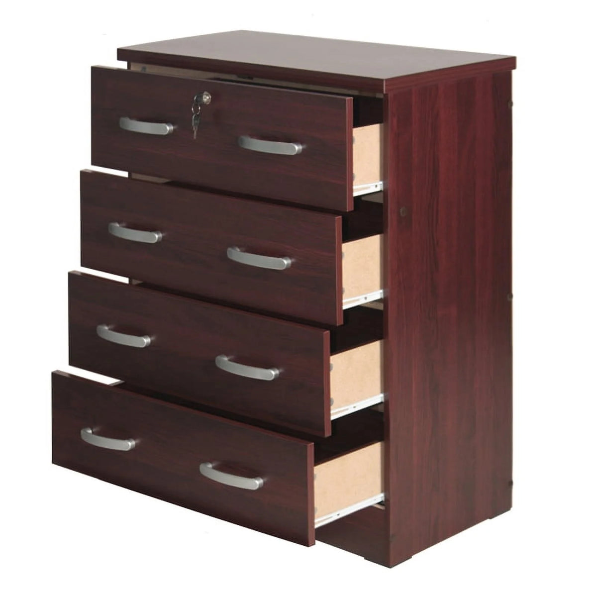 Pine Twin Bed and Dresser with Lock in Mahogany I4766