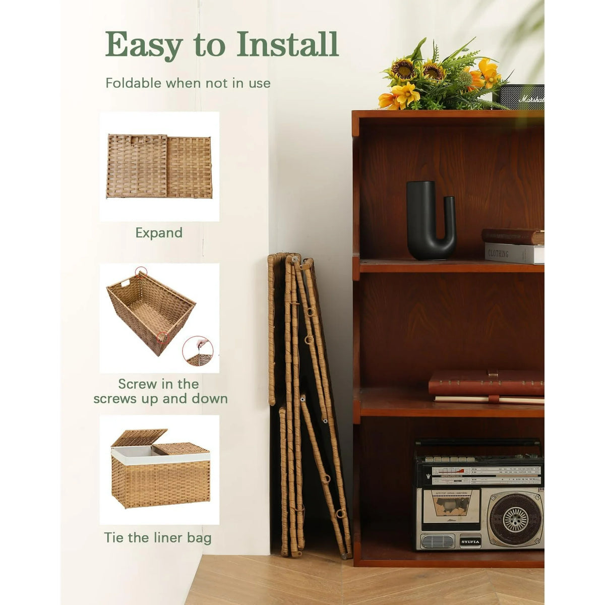 Natural Woven Rattan Storage Basket with Lid 42.3 Gallon Q781288