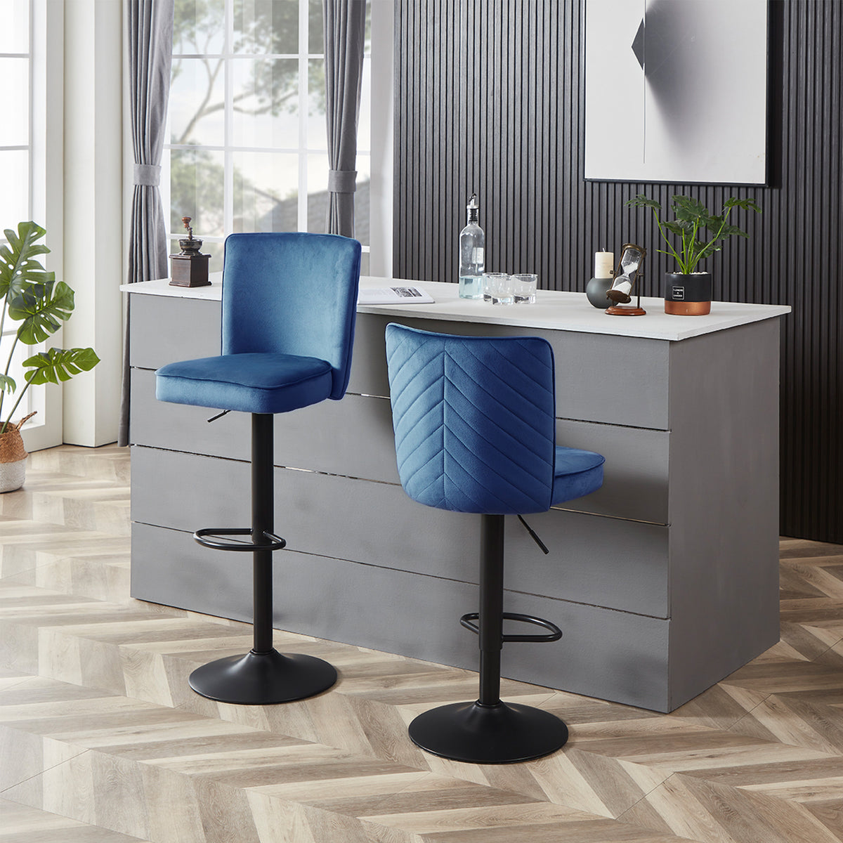 Adjustable Velvet Swivel Bar Stool Set of 2 W431