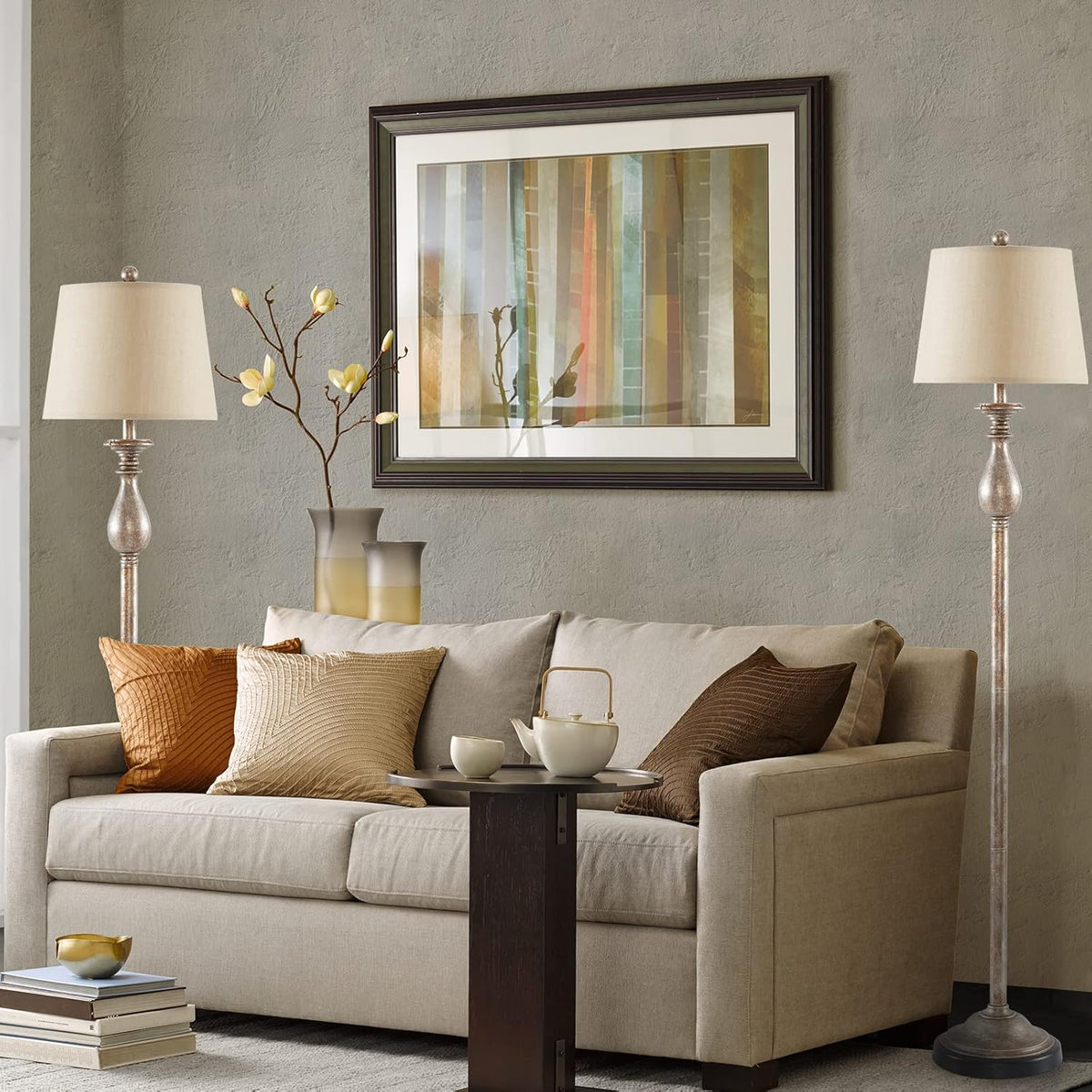 Rustic Standing Floor Lamp with Heavy Metal Base, Silver Finish, 64H G134