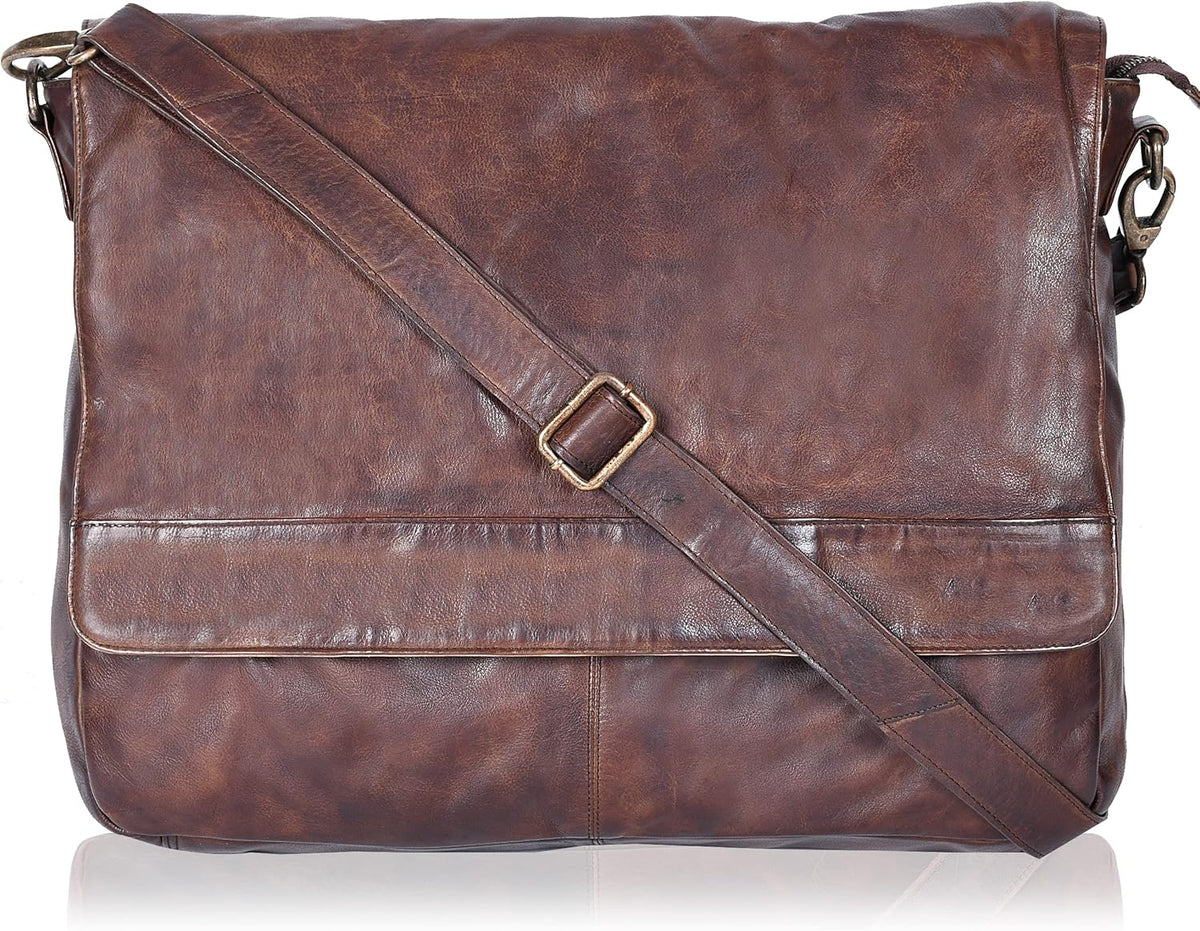 Vintage Leather Messenger Bag Document Briefcase Satchel D82437