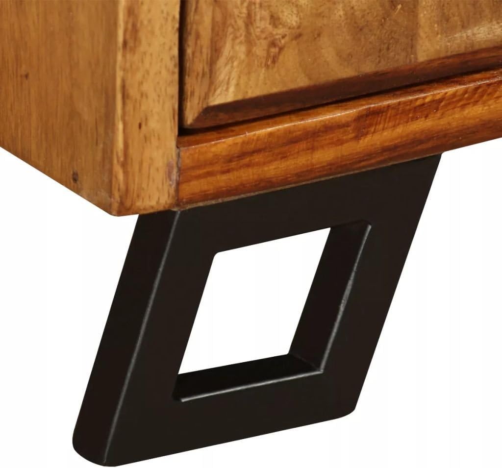 Solid Sheesham Wood Nightstand with Iron Legs and Storage Drawer I842
