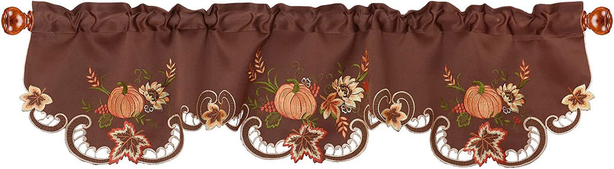 Embroidered Fall Autumn Curtain Valance W 57 × L 14 Inches (Brown) U5068