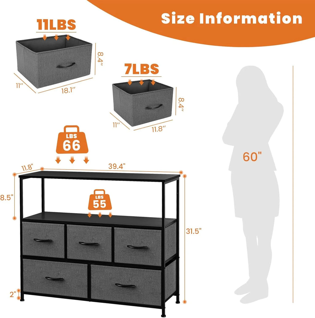 5 Fabric Drawer Dresser with Wood Top and Steel Frame G801531