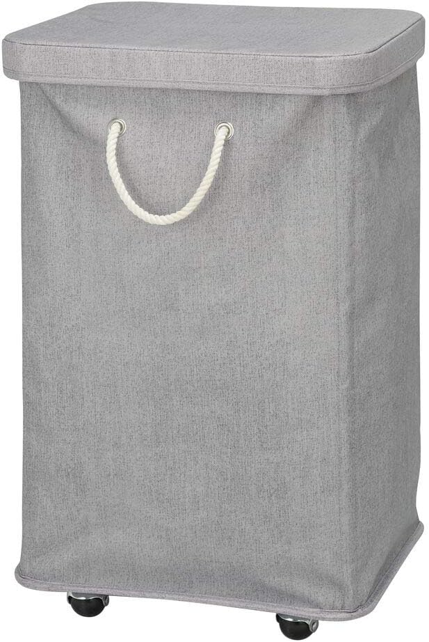 Gray Polyester Portable Laundry Hamper with Wheels and Lid O72434