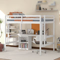 Full Size White Wooden Loft Bed with Built-in Desk and Shelves P765296