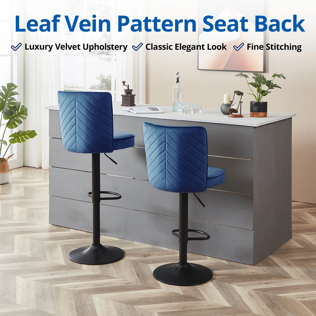 Adjustable Velvet Swivel Bar Stool Set of 2 W431