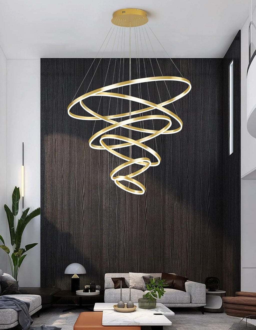 6 Rings Gold LED Chandelier with Remote Control Q655935