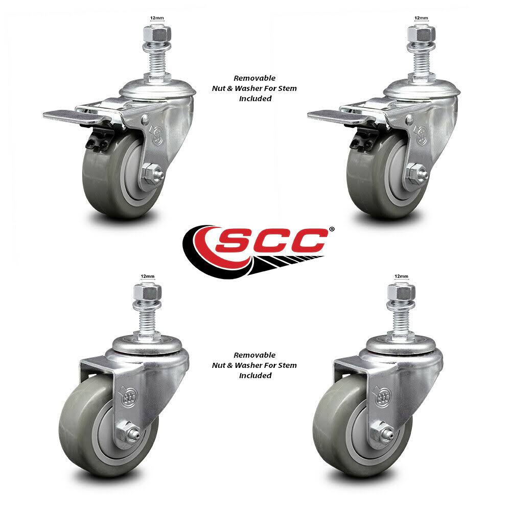 3.5 inch Gray Polyurethane Swivel Stem Caster Set with Brake U5143