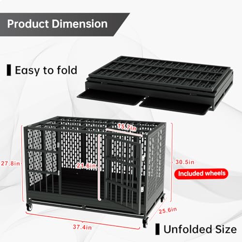 Heavy Duty Metal Dog Crate with Wheels and Removable Tray F2032