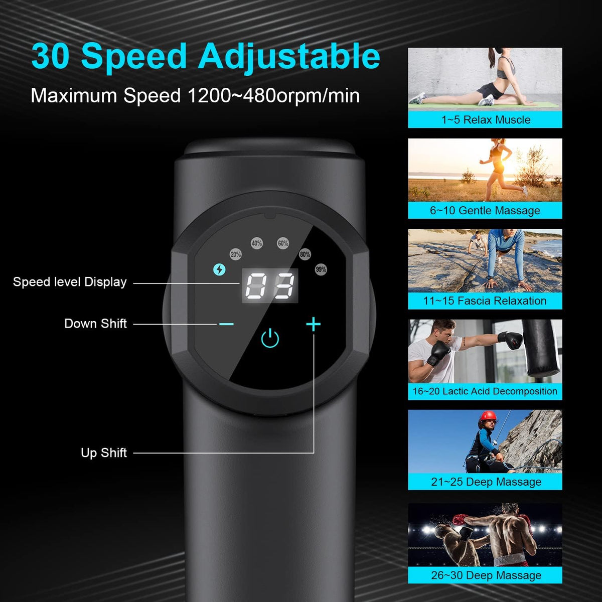 Deep Tissue Percussion Handheld Massager with 8 Massage Heads and LCD Touch Screen A664