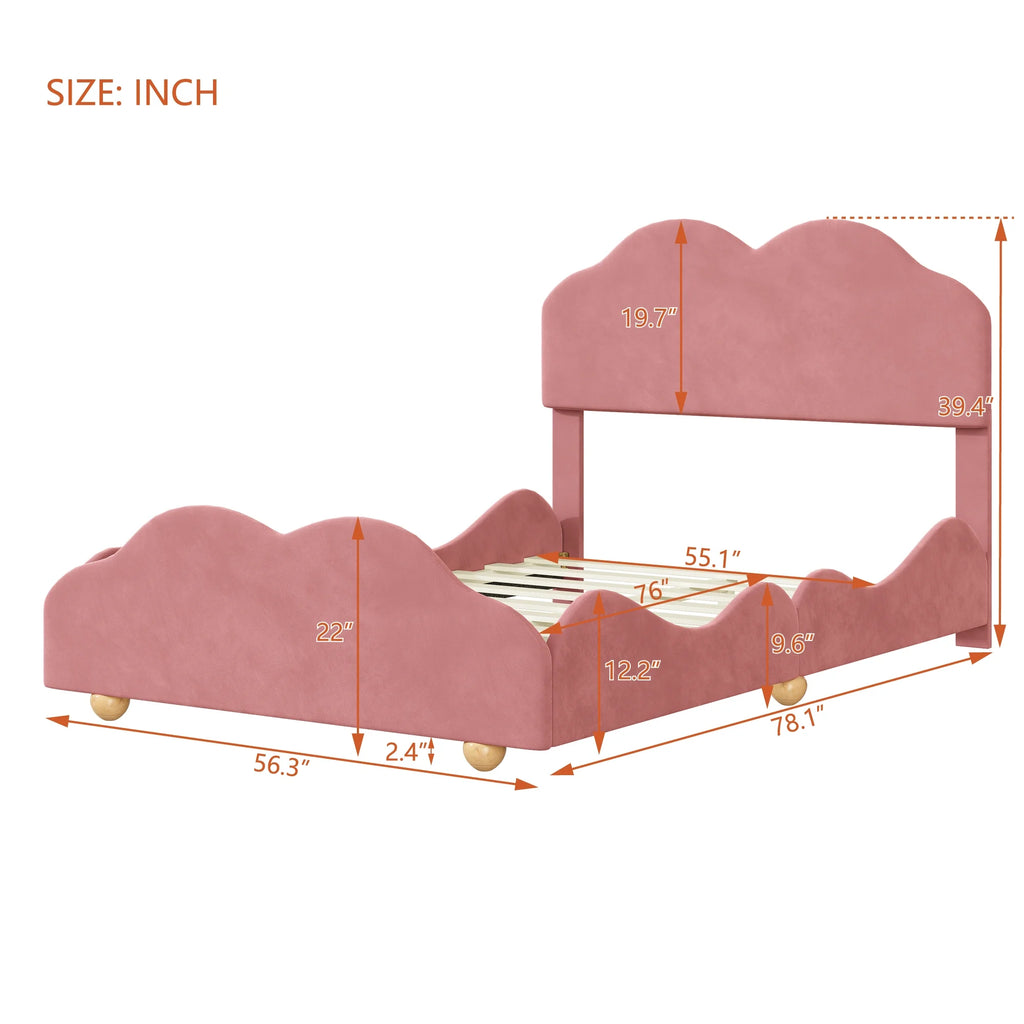 Dark Pink Upholstered Full Size Platform Bed Frame with Headboard D79305