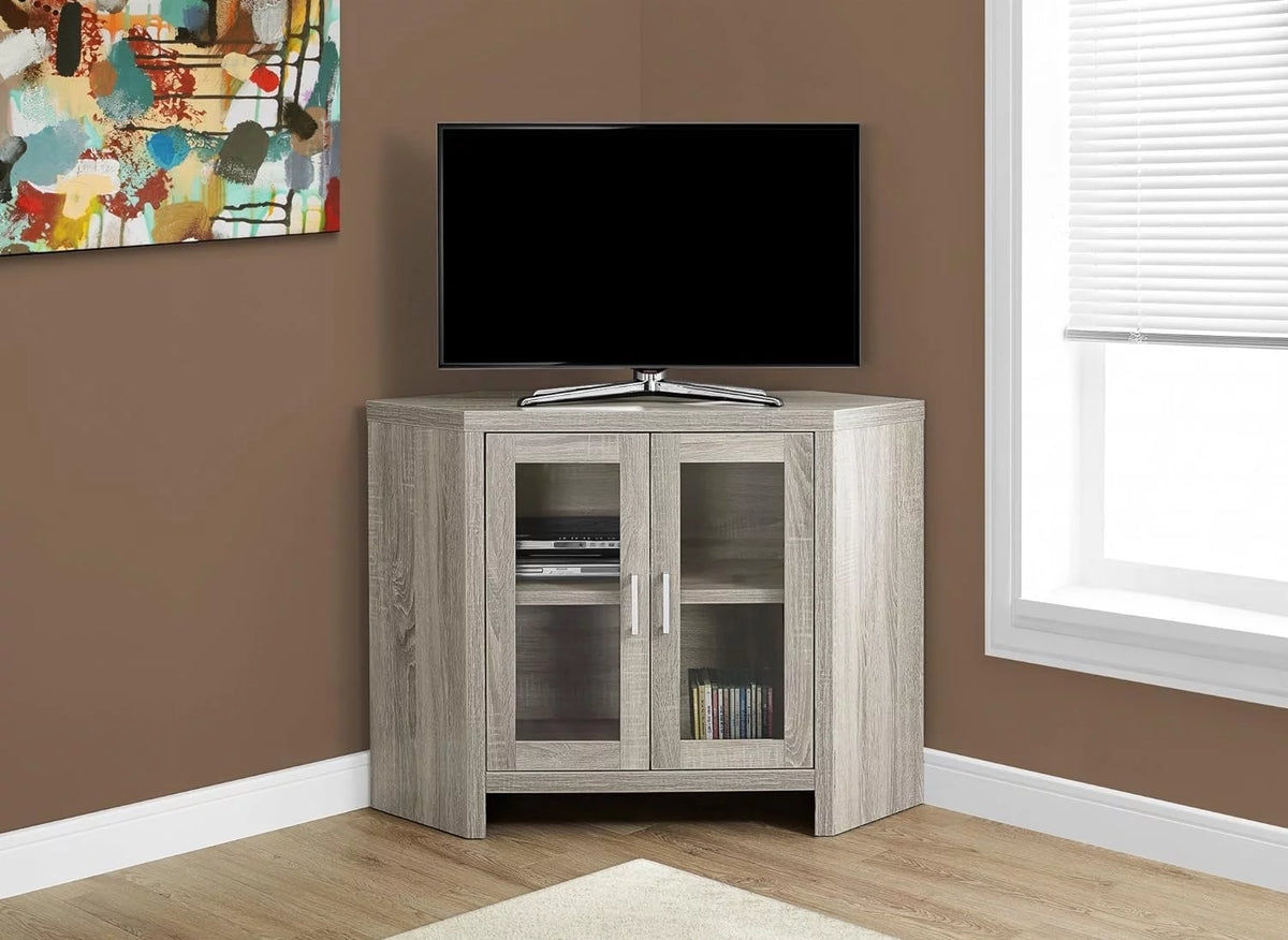 Corner TV Stand with Glass Doors, 42", Dark Taupe X3044