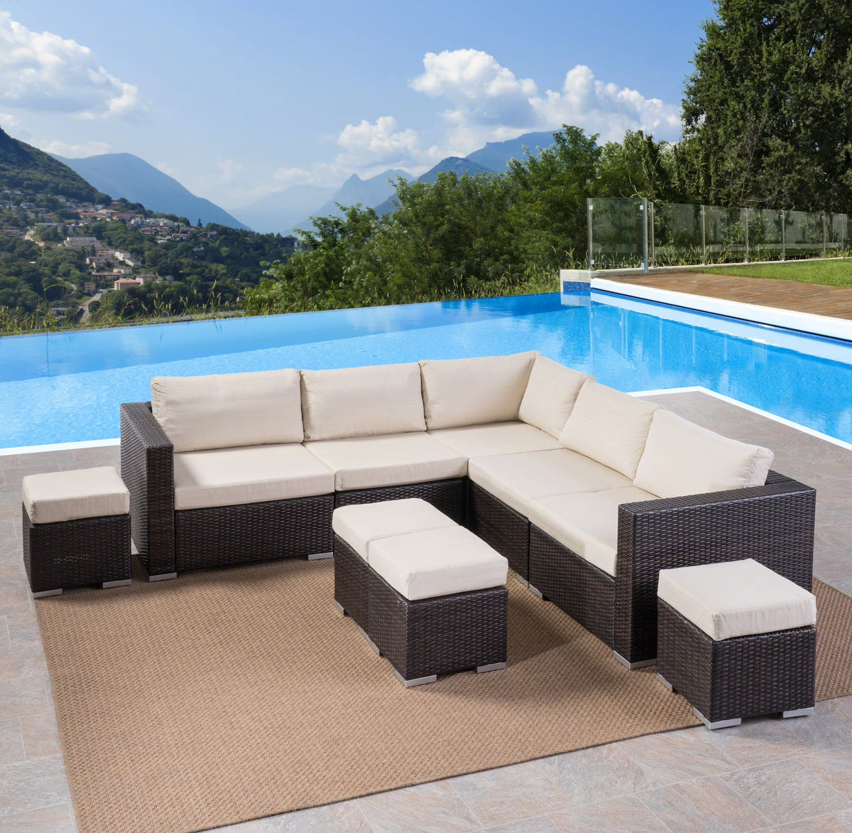 9 Piece Wicker Sectional Sofa Set with Aluminum Frame and Cushions Z4322