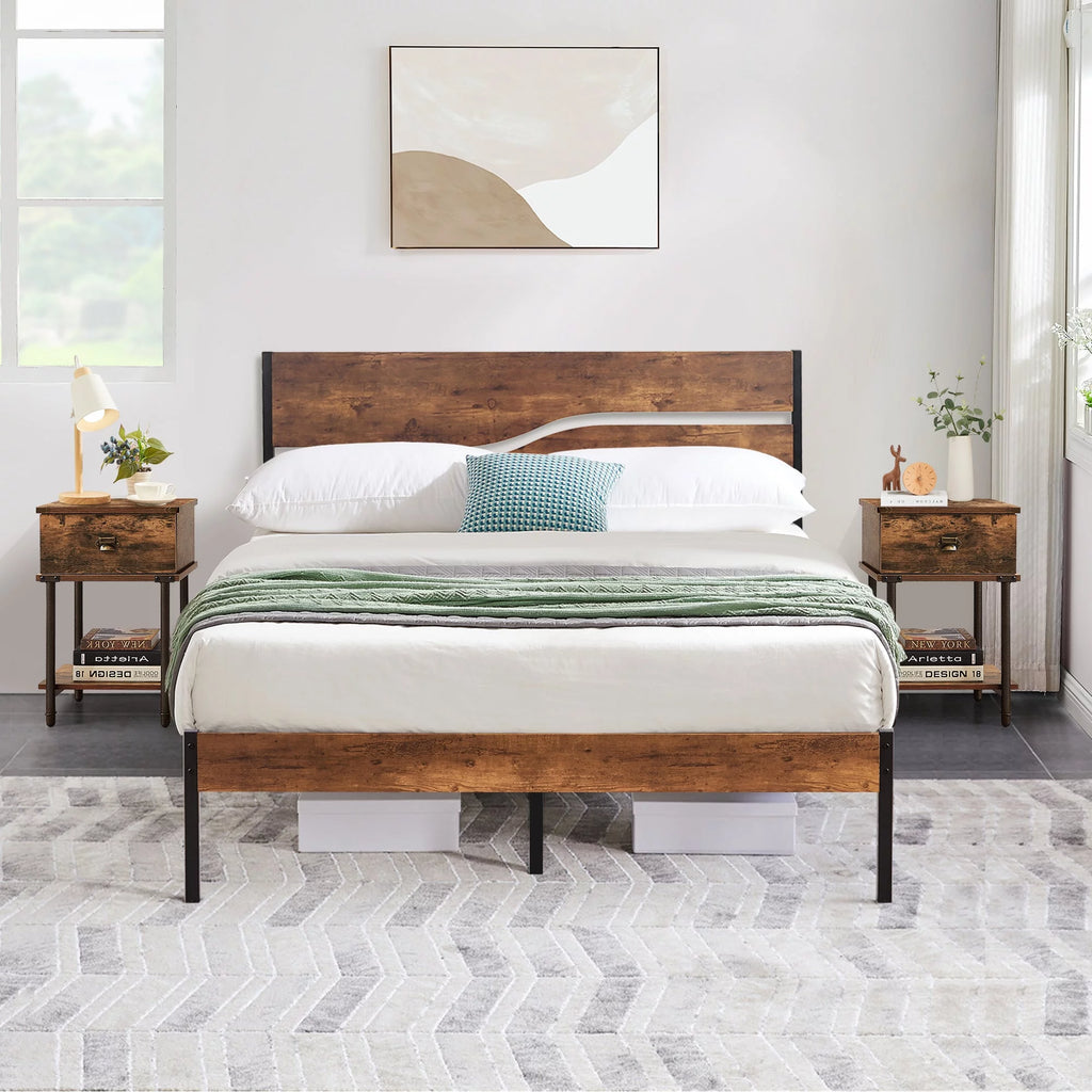 3-Piece Full Bedroom Set with Platform Bed Frame and 2 Nightstand L243
