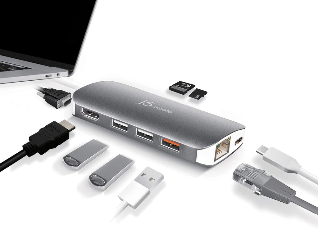 USB C Hub Adapter 10-in-1 Port Docking Station 4K HDMI, VGA, Ethernet, USB 3.0, MicroSD, SD, USB-C 3.1 + Power Delivery T612099