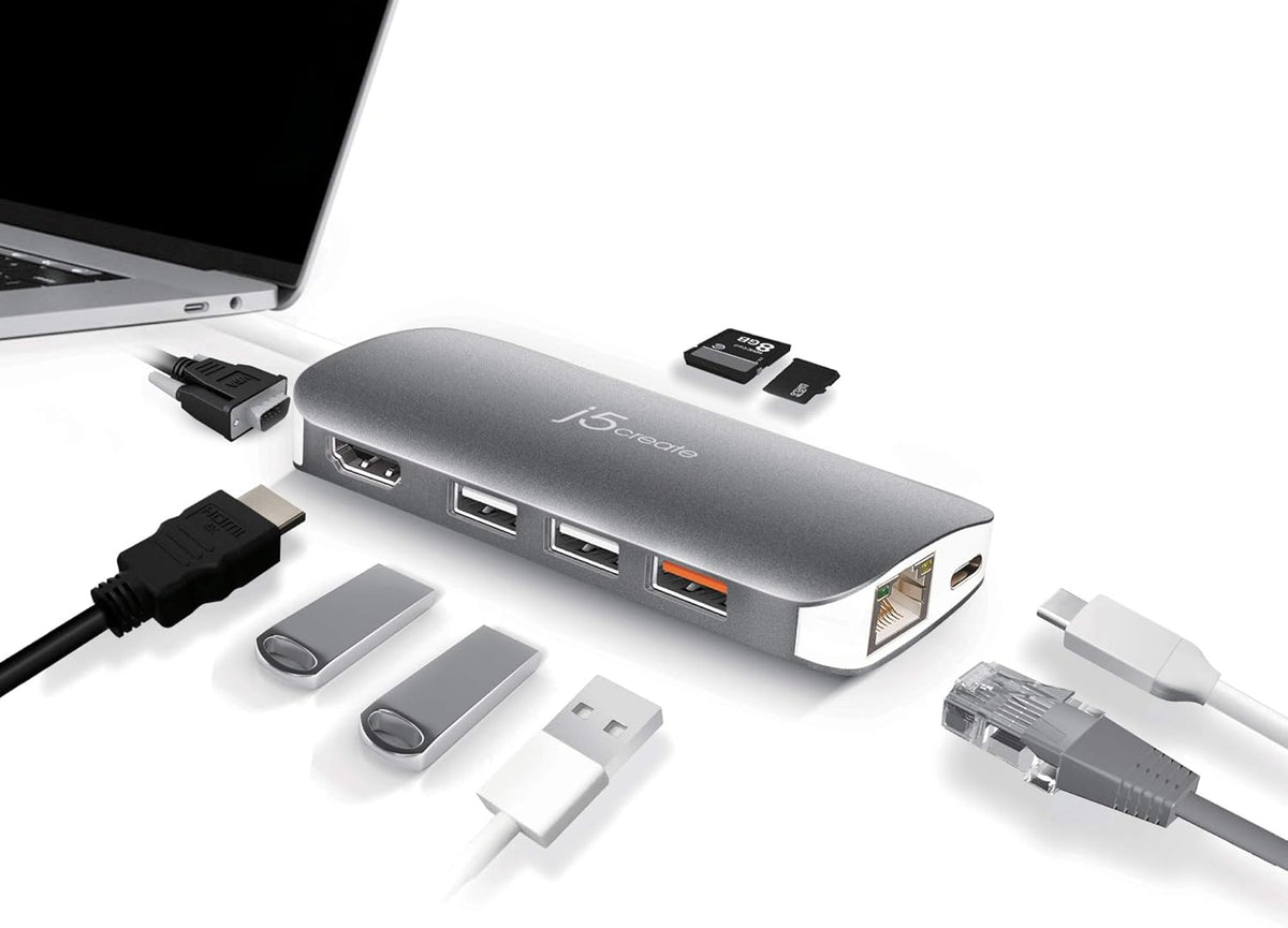 USB C Hub Adapter 10-in-1 Port Docking Station 4K HDMI, VGA, Ethernet, USB 3.0, MicroSD, SD, USB-C 3.1 + Power Delivery T612099