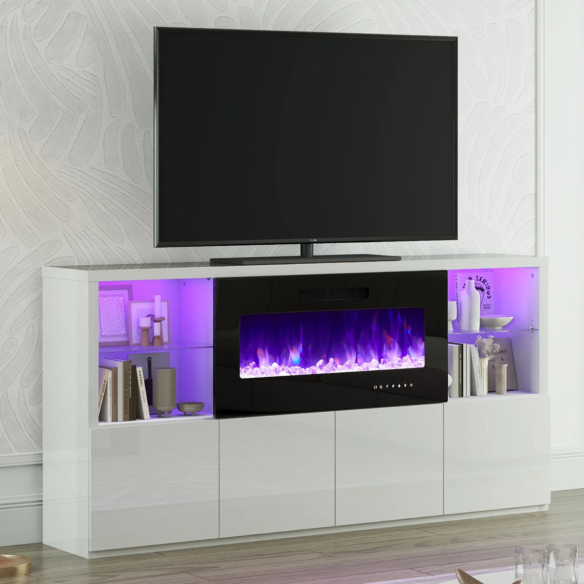 White Electric Fireplace TV Stand up to 75" V57773