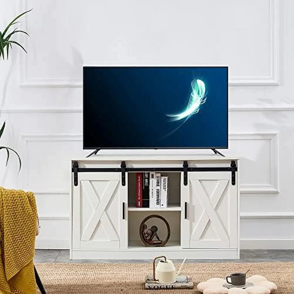 47 Inch White Farmhouse TV Stand with Sliding Barn Door N45510