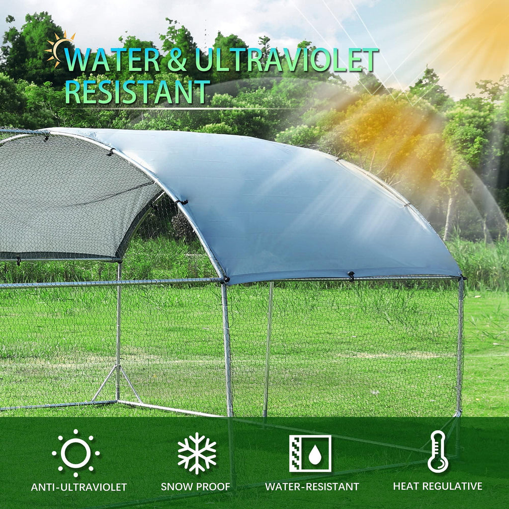 Large Metal Chicken Coop Walk-in Poultry Cage with Waterproof Cover (9.2'W x 18.7'L x 6.5'H) U4193