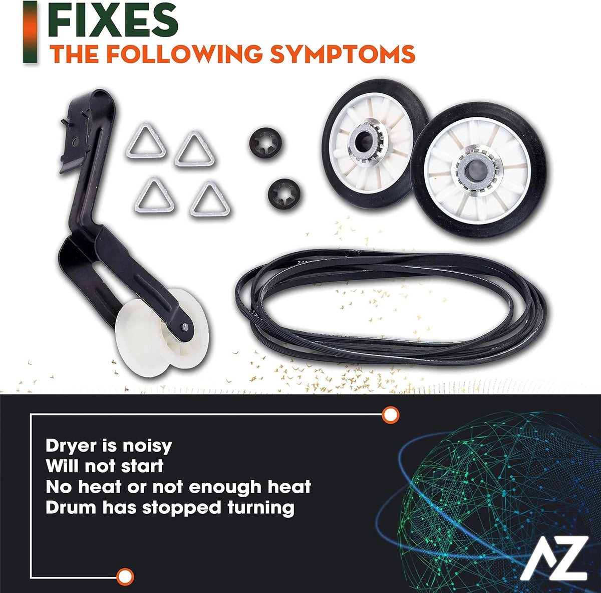 Dryer Repair Kit Drum Rollers Belt Idler Pulley M106