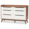White and Walnut 6 Drawer Wood Dresser A915301