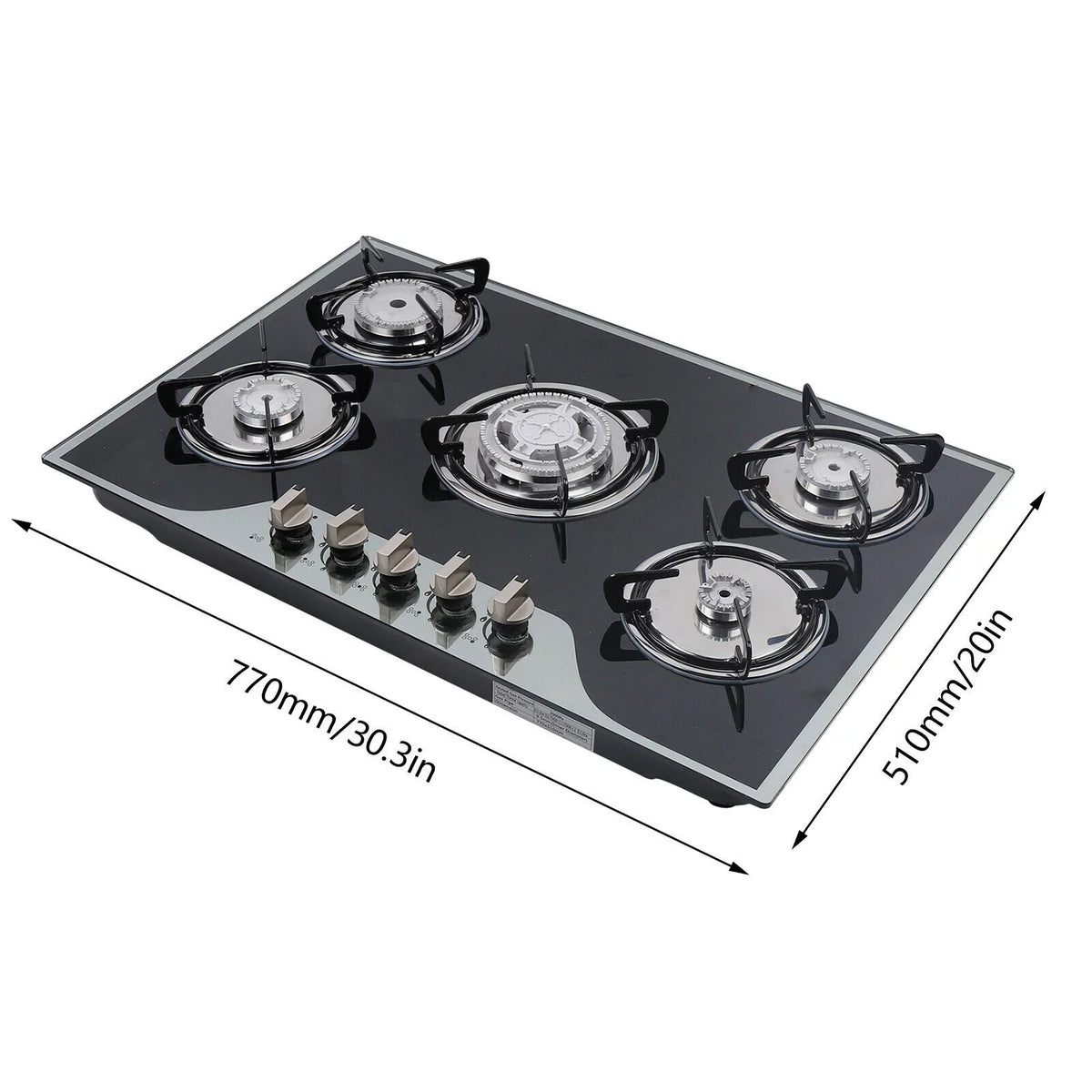 30" Gas Cooktop 5 Burners Tempered Glass Top Black K9926