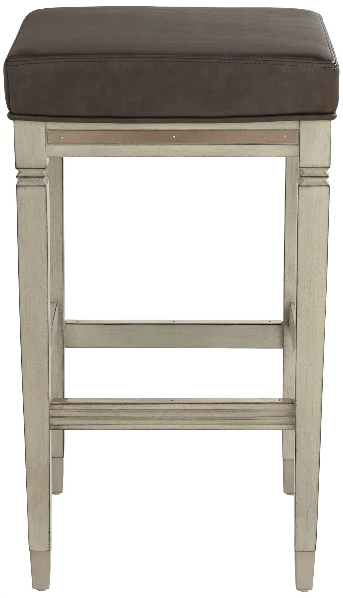 Wood Bar Stool Gray Faux Leather Footrest F2300