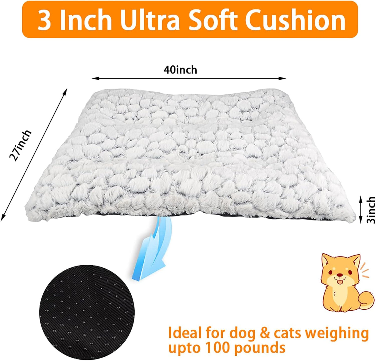 Ultra Soft Washable Anti-Slip Dog Crate Bed Pad 40inch White Pack of 2 Y3363
