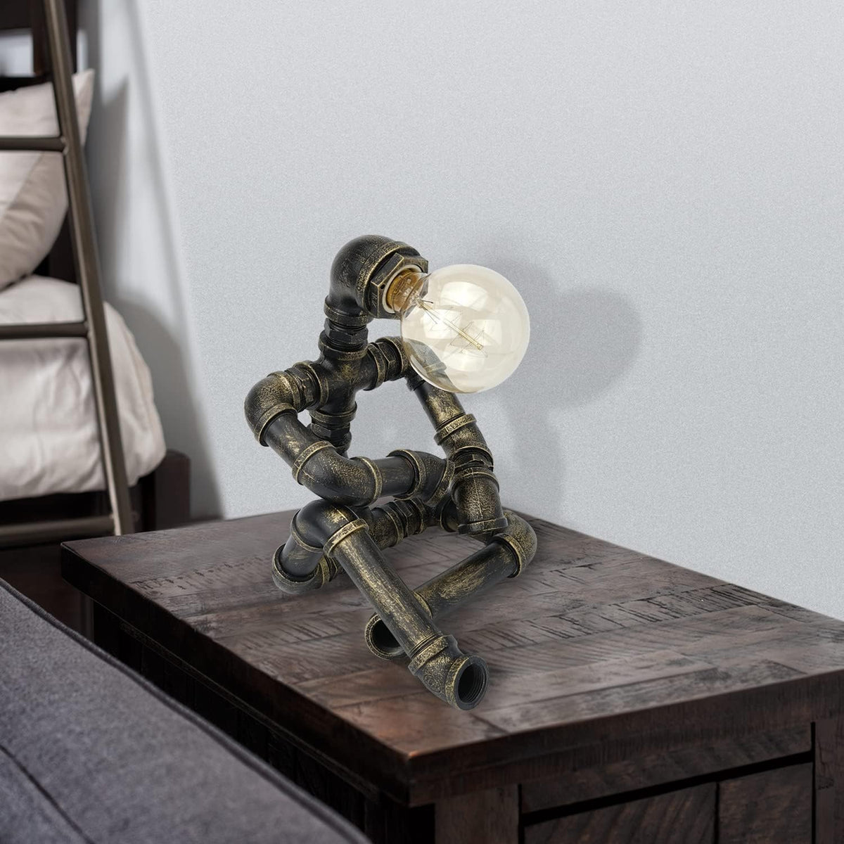 Bronze Iron Pipe Table Lamp with Button Switch V4960
