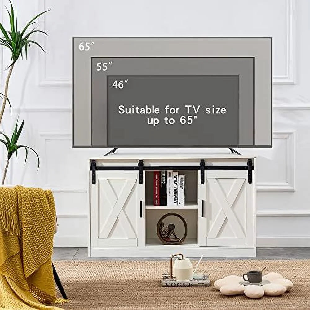 47 Inch White Farmhouse TV Stand with Sliding Barn Door N45510