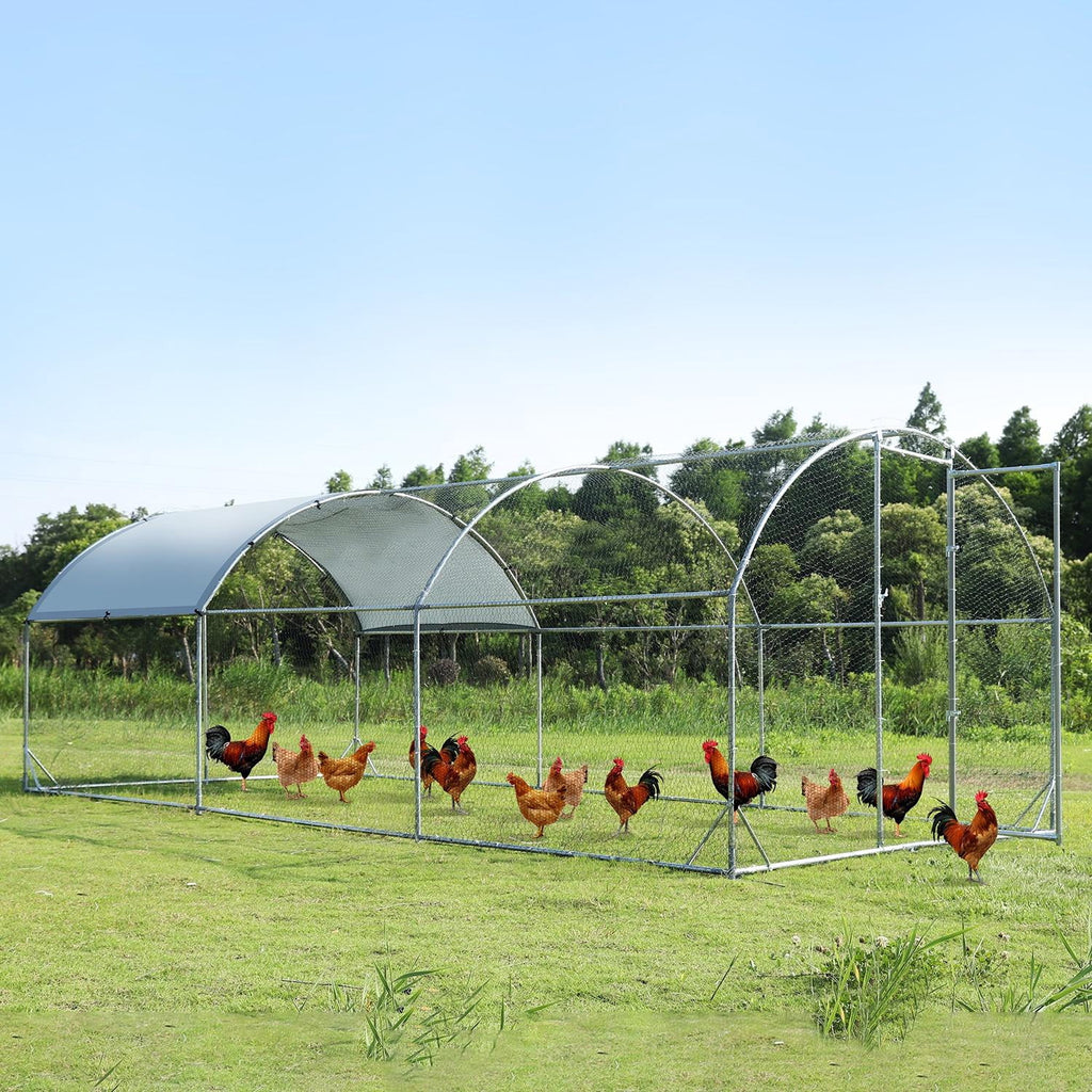 Large Metal Chicken Coop Walk-in Poultry Cage with Waterproof Cover (9.2'W x 18.7'L x 6.5'H) U4193
