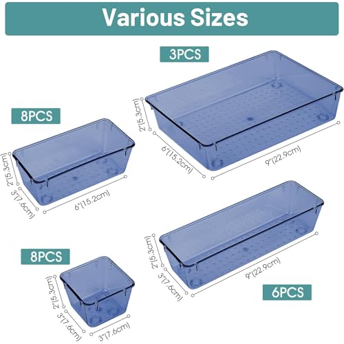 25 PCS Clear Plastic Drawer Organizer Set, 4 Sizes Y941