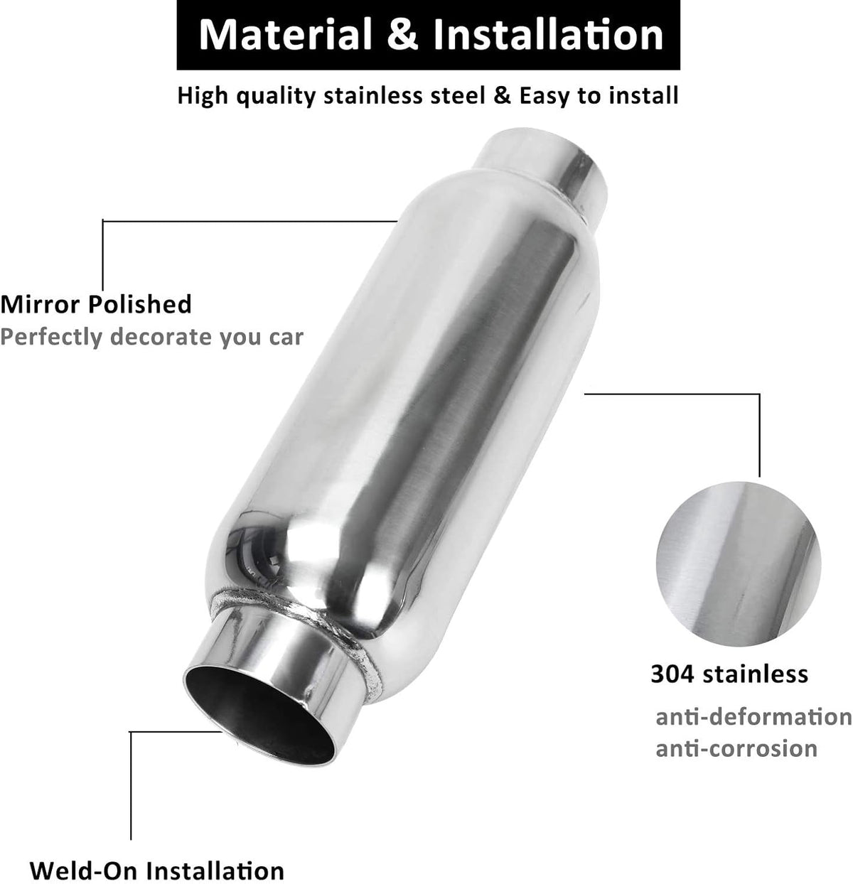 2.5 Inch Stainless Steel Weld-on Exhaust Muffler Pack of 2 H335361