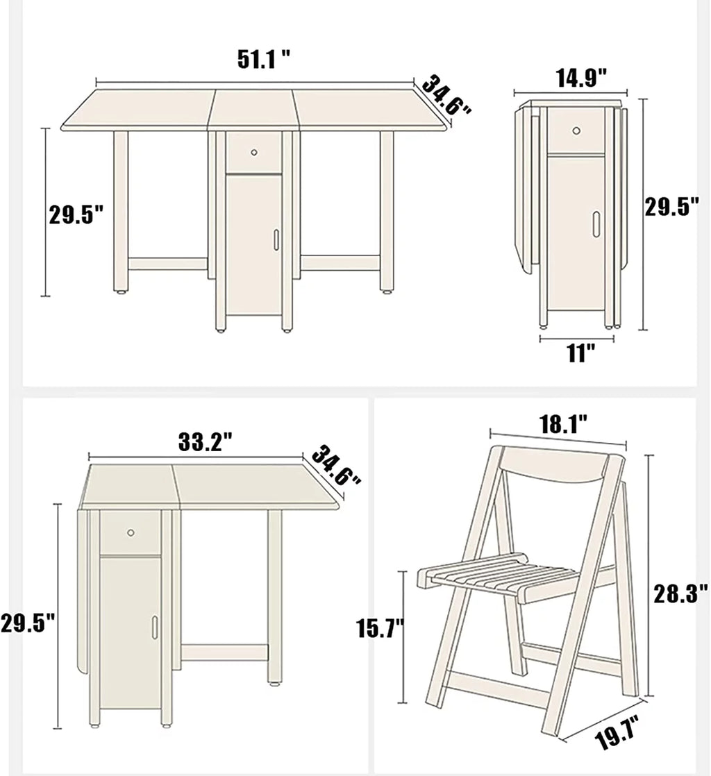 Solid Wood Drop Leaf Dining Table Set 5 Pieces H27093