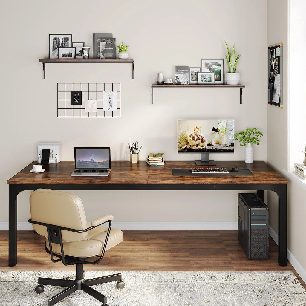 78.7 inches Extra Long Computer Desk with Adjustable Foot Pads, Rustic Brown L958