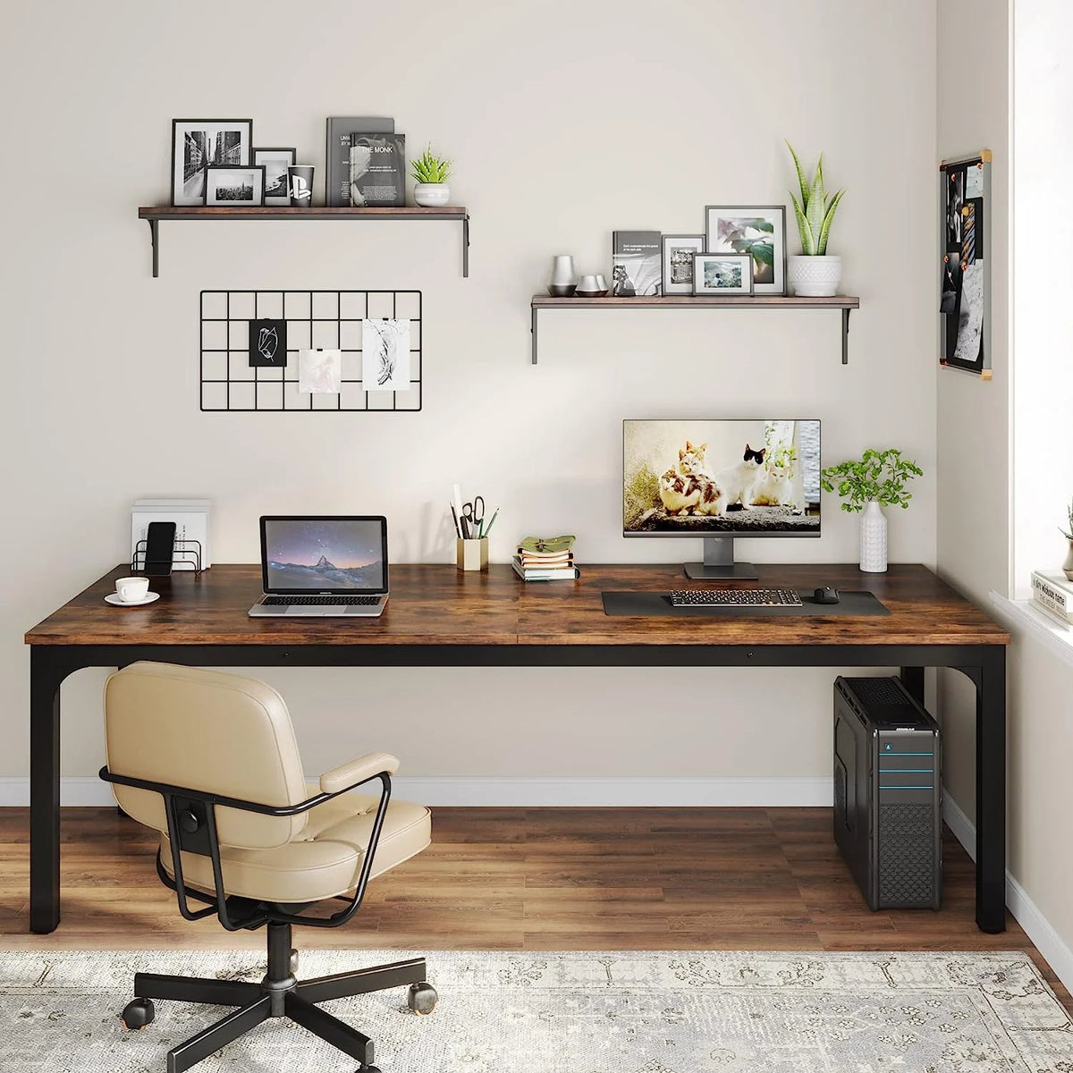 78.7 inches Extra Long Computer Desk with Adjustable Foot Pads, Rustic Brown L958