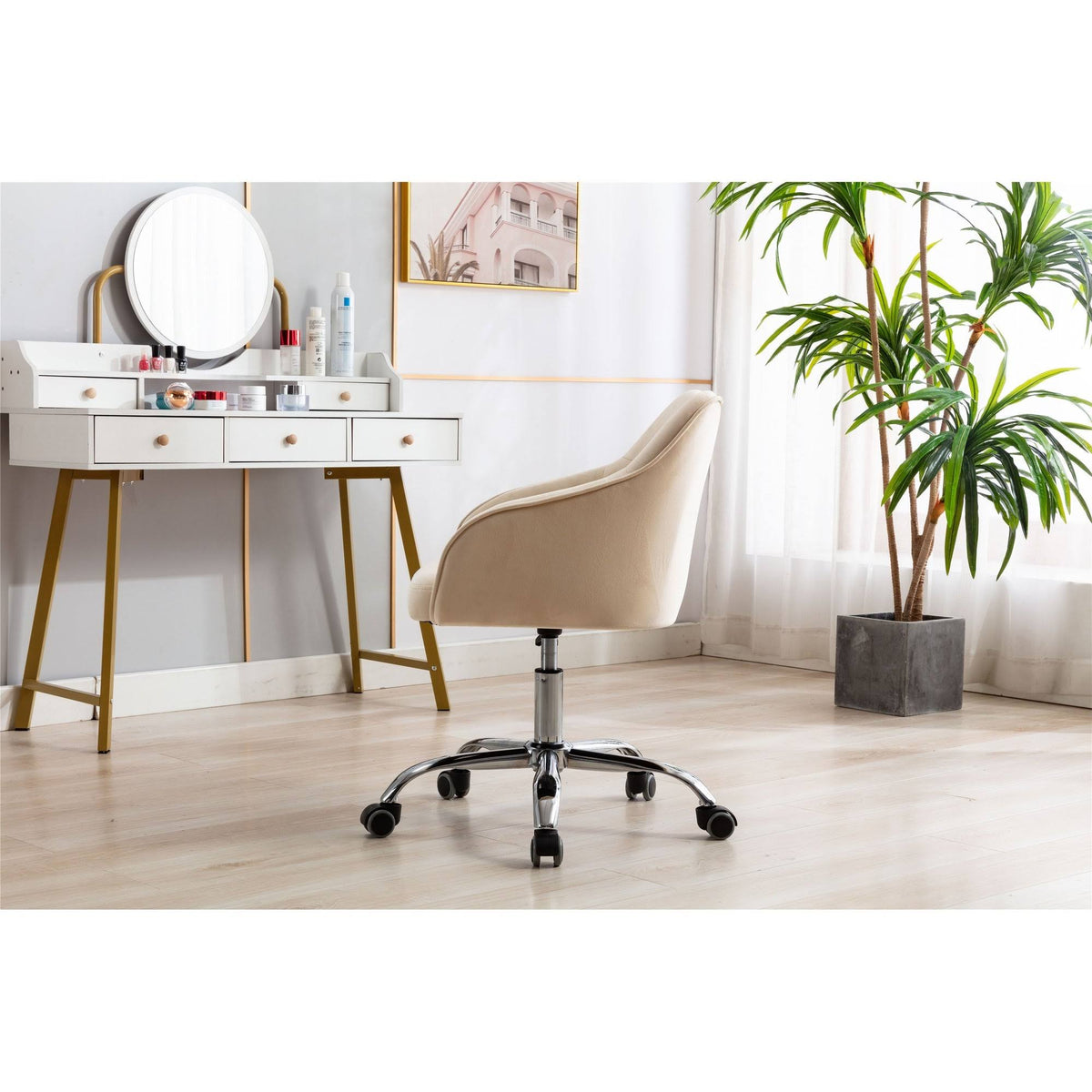Velvet Upholstered Swivel Tufted Adjustable Height Task Chair W9977