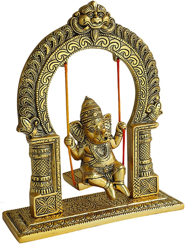 Metal Ganesha Sitting Jhula Decorative Statue (8''X12'') J79098