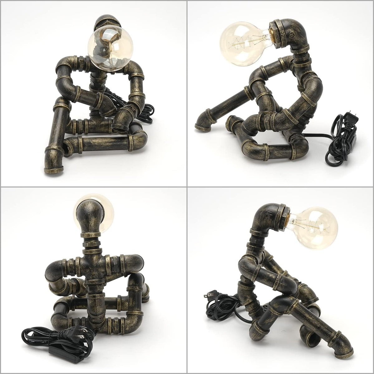 Bronze Iron Pipe Table Lamp with Button Switch V4960