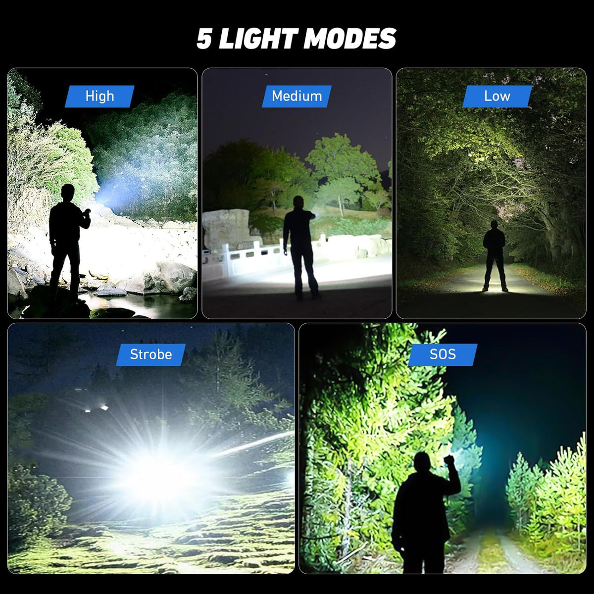 990,000 Lumens Rechargeable LED Flashlight with 5 Modes G636879