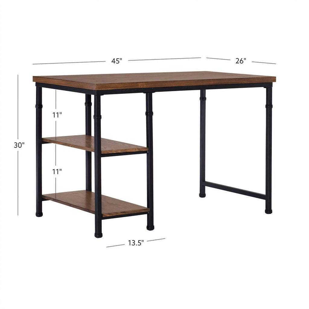 Rustic Desk with 2 Wood Shelves and Metal Frame in Black Y993