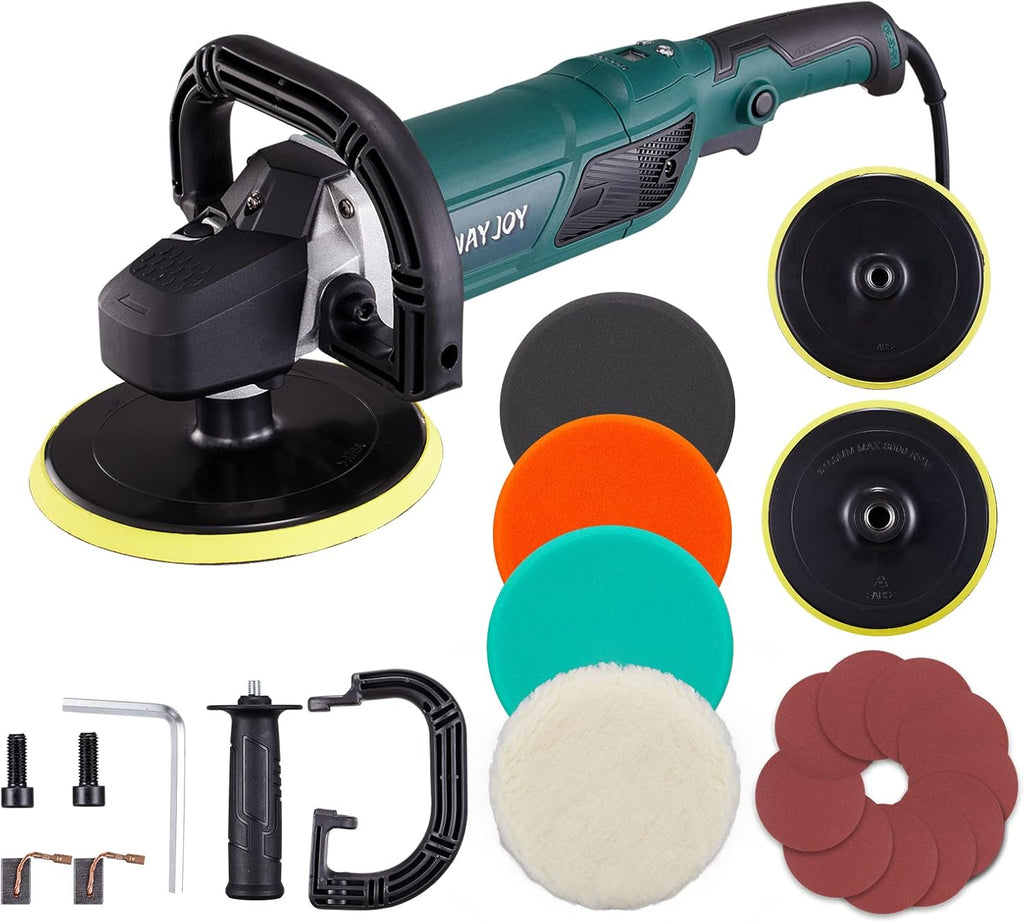 Rotary Car Polisher with 6” and 7“ Backing Plate, 4 Foam Pads I5303