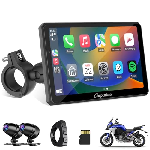 7" Waterproof Motorcycle Carplay Screen with Dual Dash Cam P4909